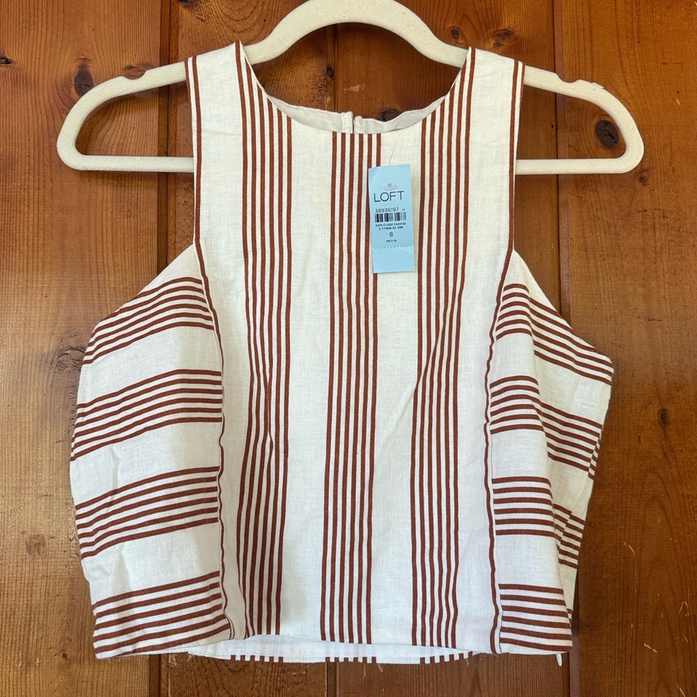 LOFT Women's Brown and White Striped Tank Top